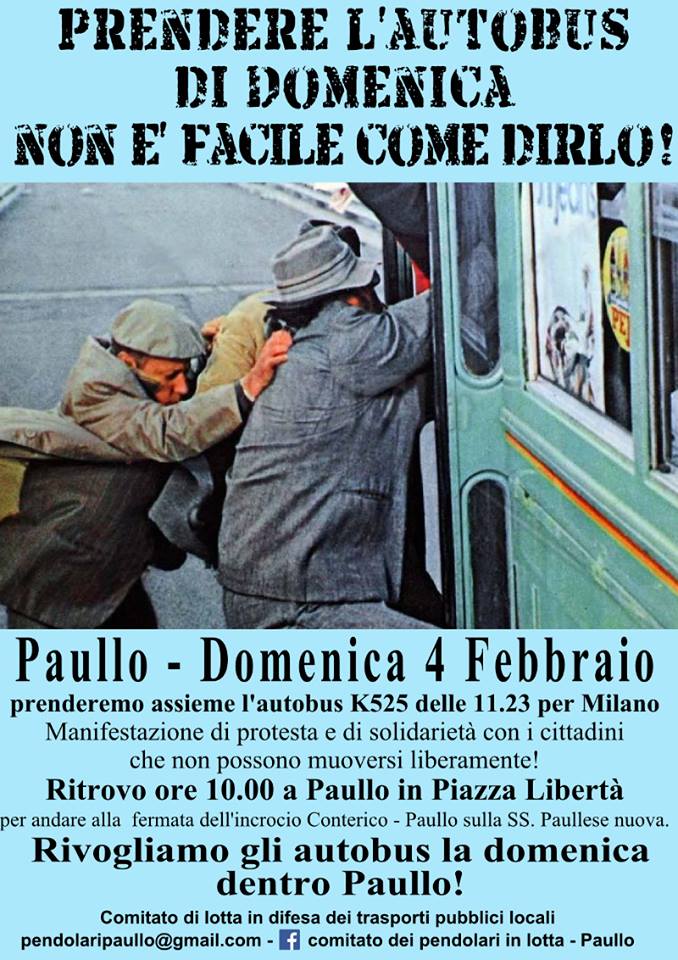 Paullo (Milano), 4 febbraio: mobilitazione per difendere il trasporto pubblico e rivendicare il diritto alla&nbsp;mobilità